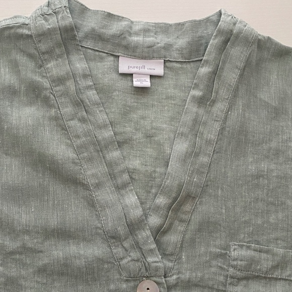 Pure Jill Yarn Dyed 100% Linen Tunic Blouse Button Front Light Green Sz XL - Picture 8 of 16